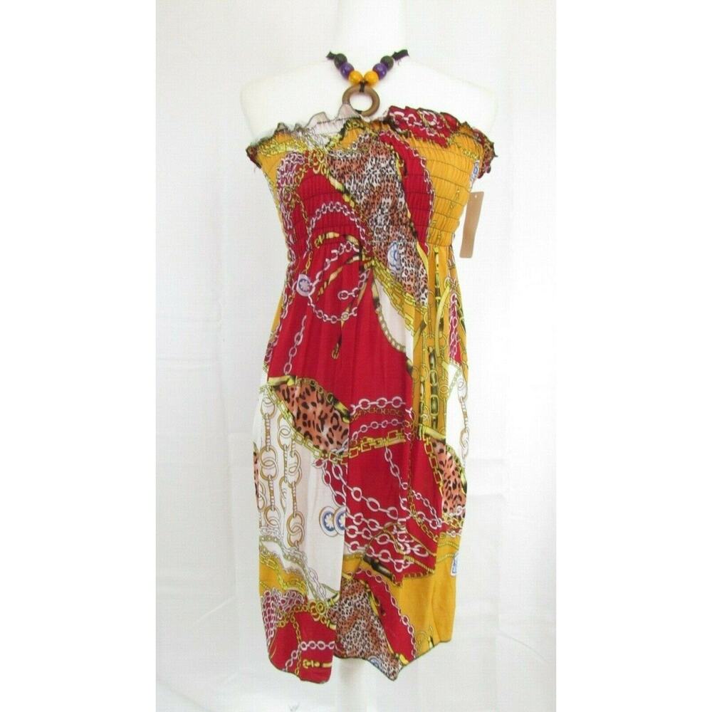 Romantic Sini Halter Multi-Color Wrinkle Free Summer Sun Dress Sundress Med 218